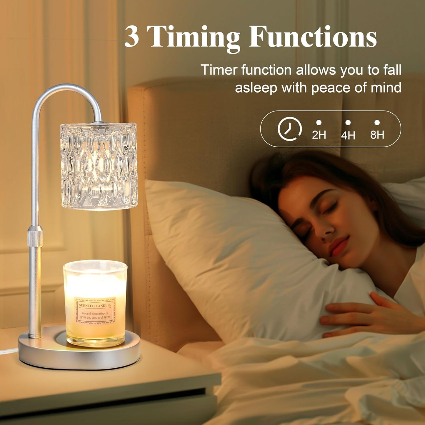 Dreamholder Electric Candle Warmer Lamp with Timer & Dimmer, Adjustable Height Wax Melt Warmer for Jar Candles, Wood Base Candle Melter, Floral Home Decor Gifts for Women, Mom, Natural Wood