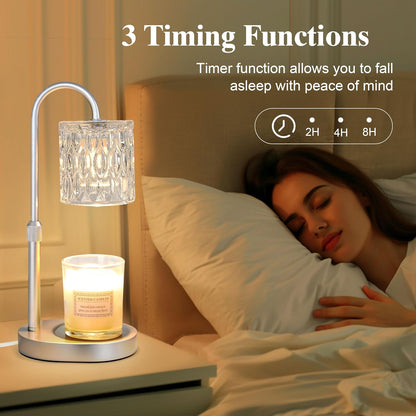 Dreamholder Electric Candle Warmer Lamp with Timer & Dimmer, Adjustable Height Wax Melt Warmer for Jar Candles, Wood Base Candle Melter, Floral Home Decor Gifts for Women, Mom, Natural Wood