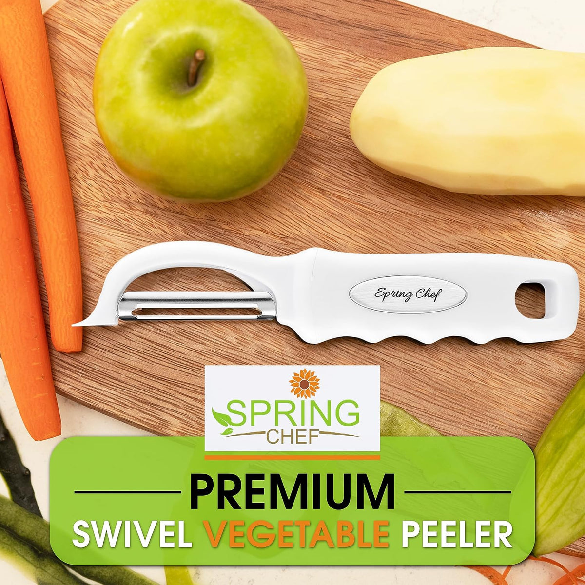 Spring Chef Swivel Potato Peeler for Kitchen with Ergonomic Handle, White