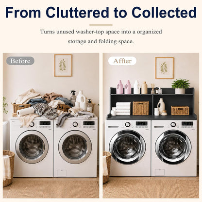 Royxen Washer Dryer Countertop with Extra Tall Shelf, 19" Height Washer and Dryer Topper, Laundry Countertop with Non-Slip Pads, Universal Fit for Laundry Room Organization, Walnut