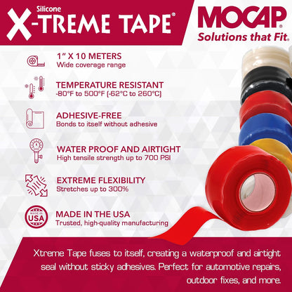 X-Treme Tape Self Fusing Silicone Tape - 1" x 10 Ft Roll - White | Heavy Duty Rubber Electrical Tape, Waterproof, For Automotive, Hose, Pipe, Outdoor & Emergency Repairs, Insulating, Flexible
