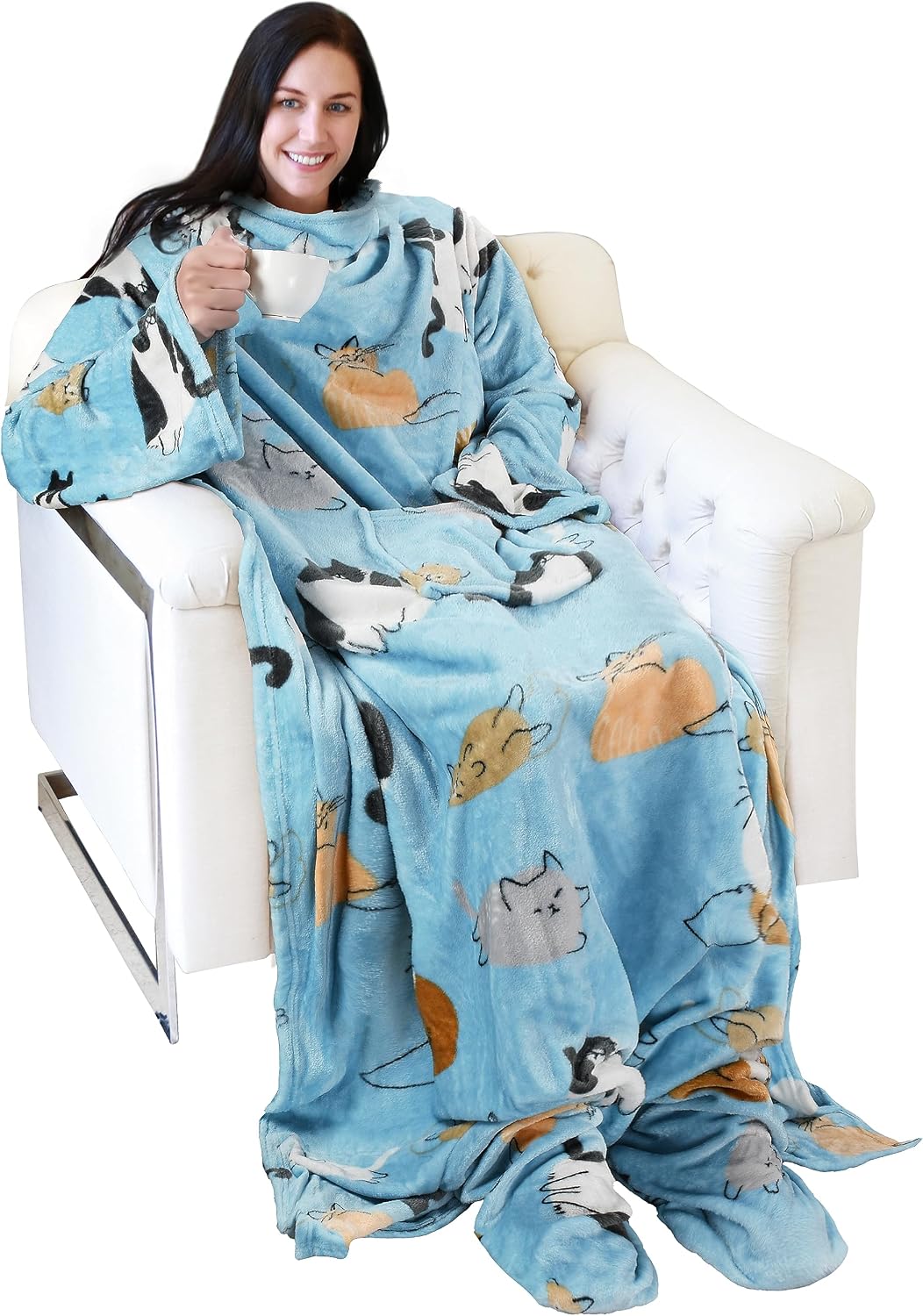 Catalonia Wearable Blanket with Sleeves & Foot Pocket for Adults | Soft Fleece Throw Wrap with Hands-Free Comfort, Perfect for Reading, TV Time & Relaxing, Christmas Gift for Women & Men