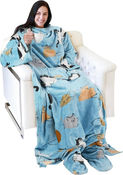 Catalonia Wearable Blanket with Sleeves & Foot Pocket for Adults | Soft Fleece Throw Wrap with Hands-Free Comfort, Perfect for Reading, TV Time & Relaxing, Christmas Gift for Women & Men