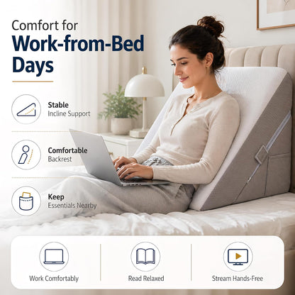 Bed Wedge Pillow, Foam Wedge Pillow for Sleeping, Reading, Sitting Up and Leg Elevation, 2 Piece Wedge Pillow Set