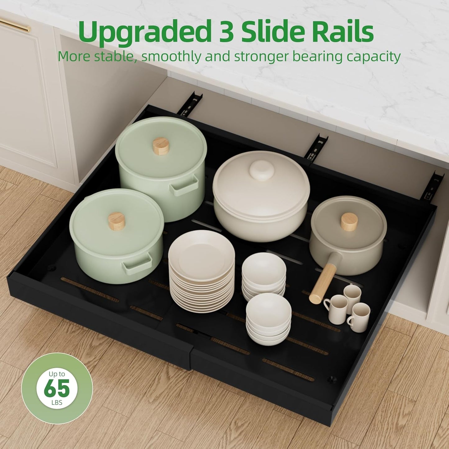 PAKETA 4 Pack Expandable Pull Out Cabinet Organizer,21" Deep | Pull Out Drawers for Cabinets with width from 12" to 20",Sliding Drawers for Cabinets with Upgrade 3 Slide Rails,hold 65 lbs