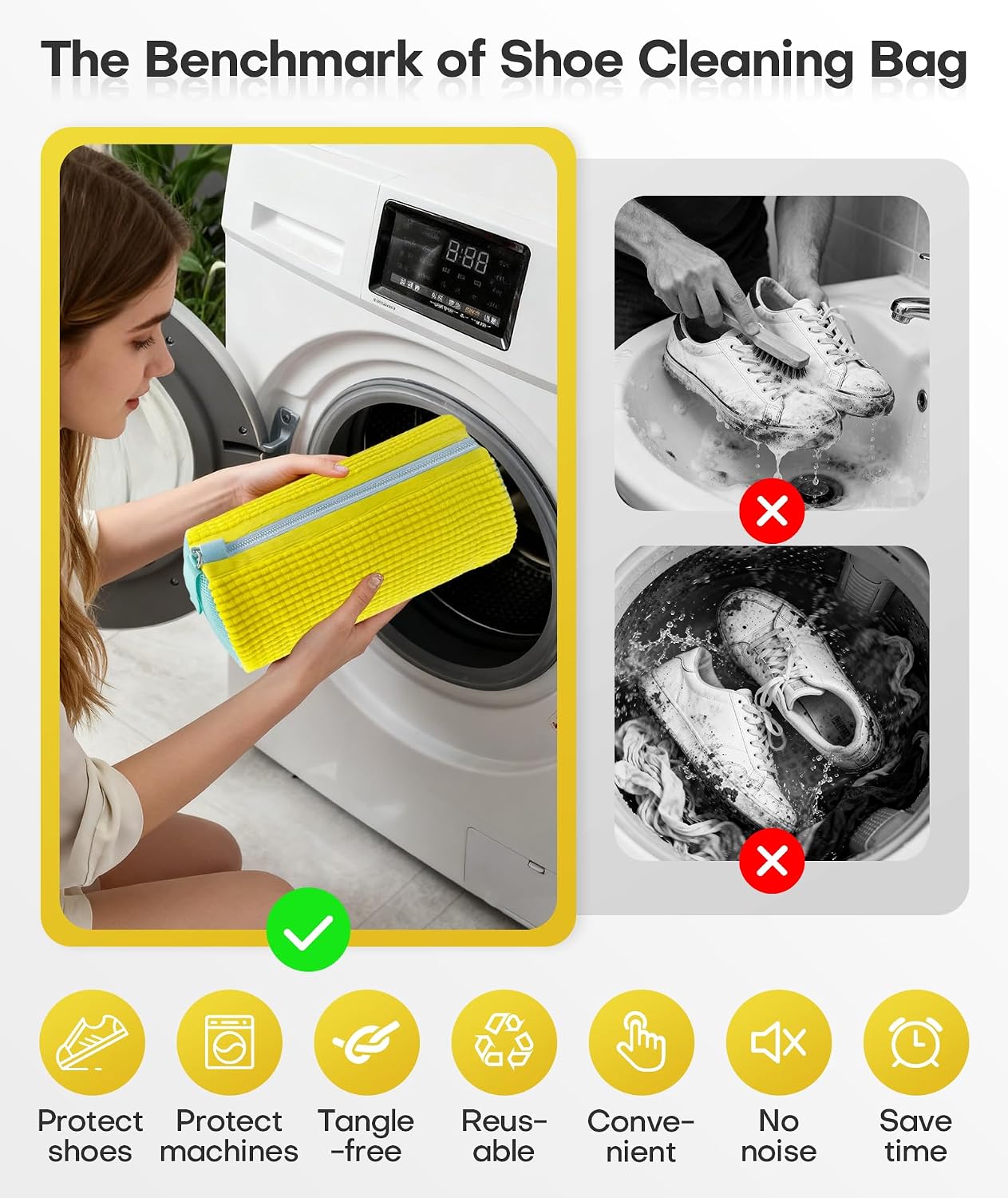 3-IN-1 Laundry & Shoe Washing Machine Bag : Laundry Shoe Bag for Washer & Dryer,Shoe Cleaning Bag for Sneakers,Tennis,Self-locking Zipper & Microfiber,Include 3 Laundry Bag & 2 Shoe Bag