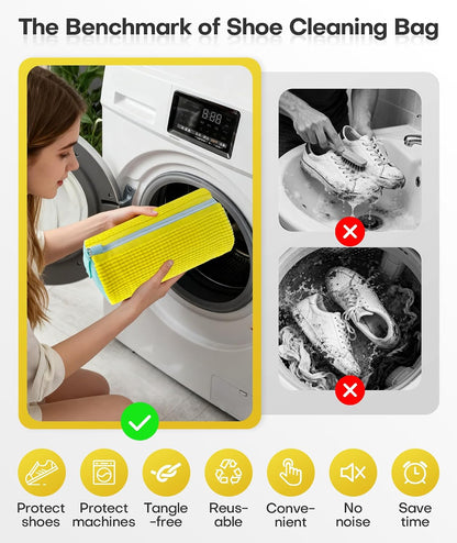 3-IN-1 Laundry & Shoe Washing Machine Bag : Laundry Shoe Bag for Washer & Dryer,Shoe Cleaning Bag for Sneakers,Tennis,Self-locking Zipper & Microfiber,Include 3 Laundry Bag & 2 Shoe Bag