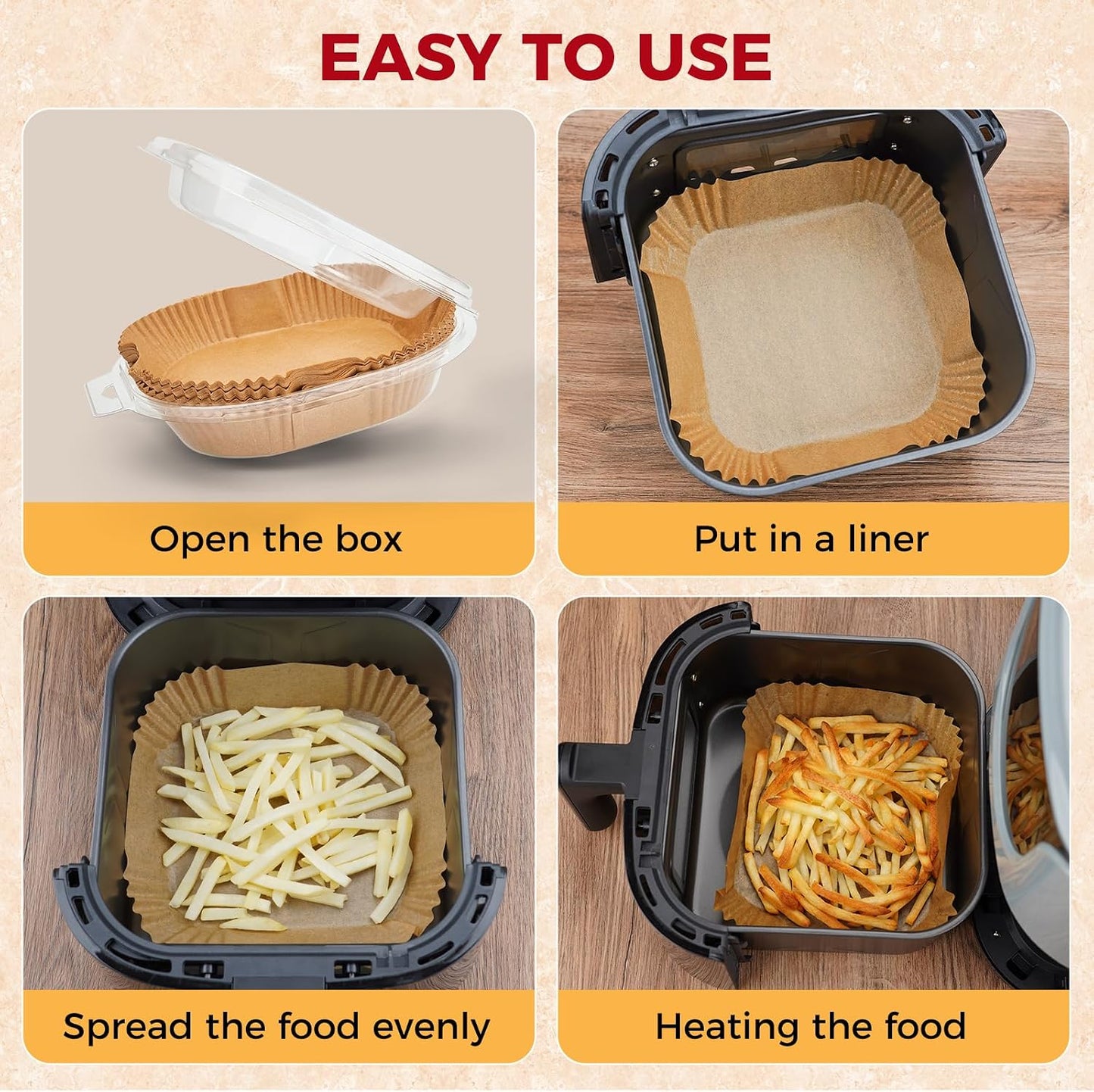Air Fryer Liners Disposable, 150Pcs Parchment Paper 8" Square for 5-8QT | [Food Grade Material] Unbleached Parchment Paper Non-Stick & Waterproof Oilproof Easy Cleanup for Air Fryer Sheets Papers