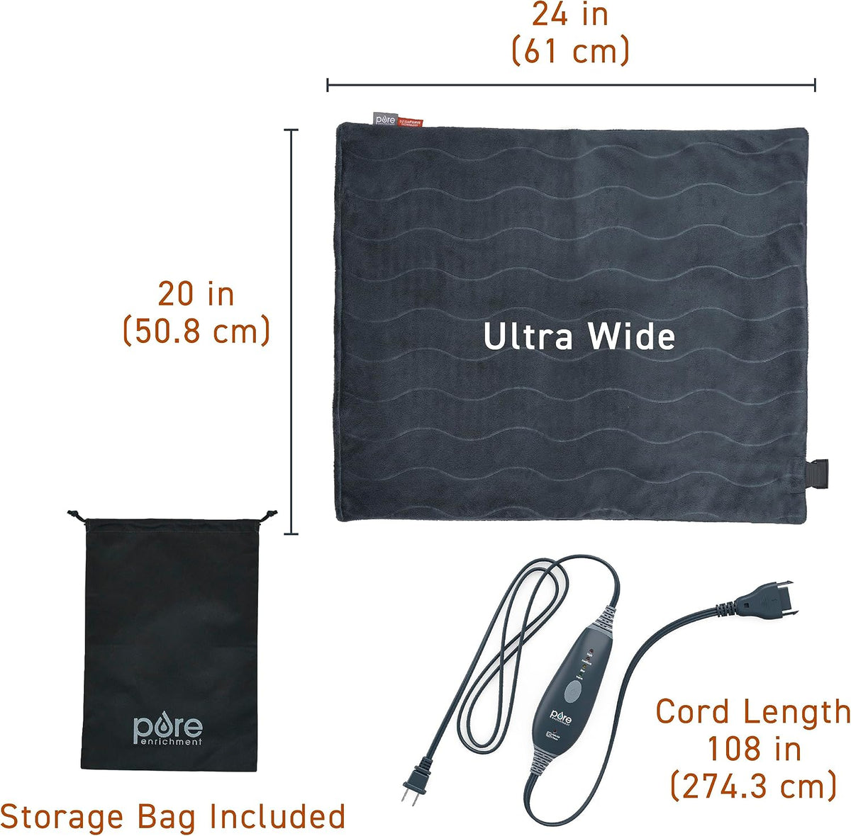 Pure Enrichment PureRelief Pro Far Infrared XL Heating Pad, 4 Heat Settings