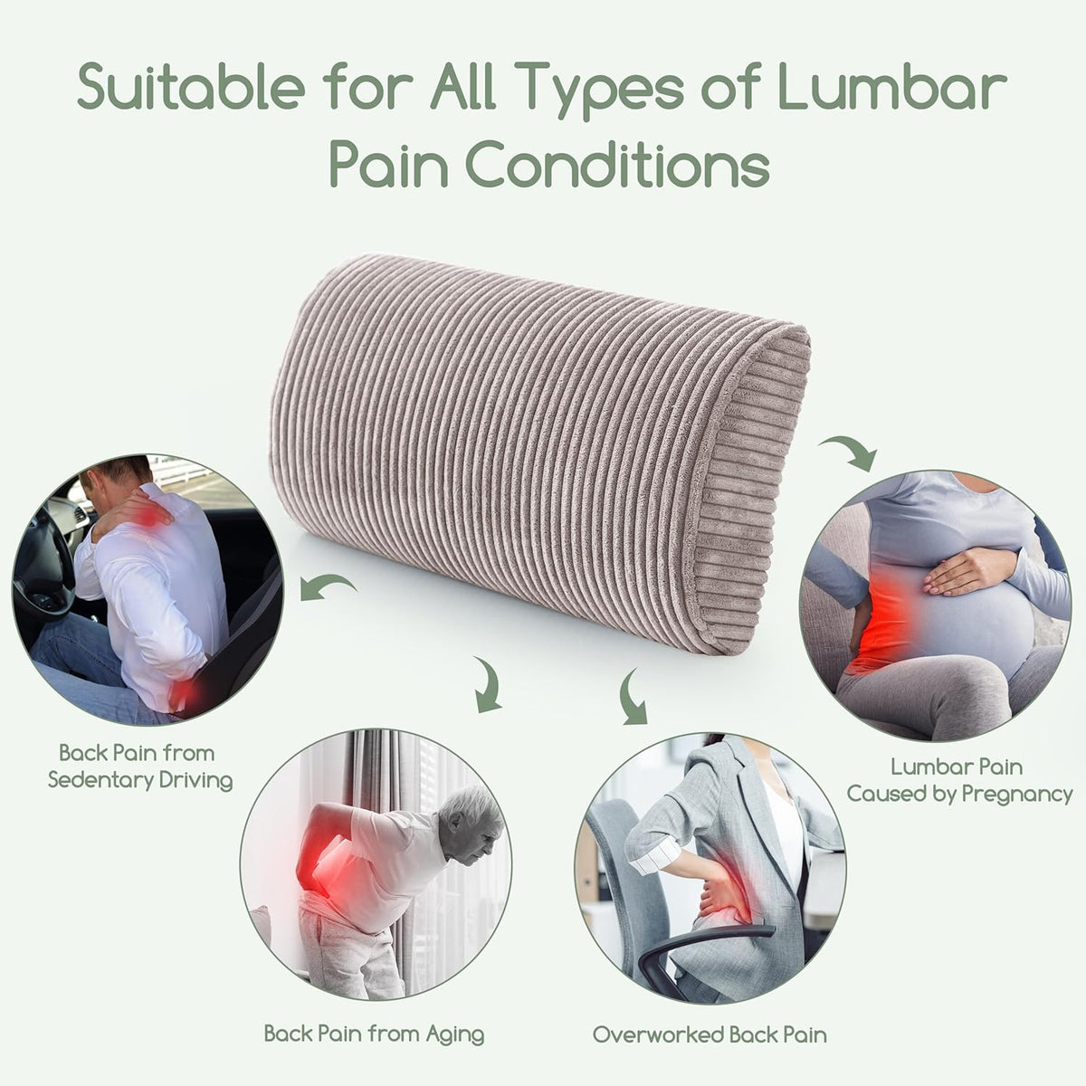 HIGOGOGO Lumbar Support Pillow for Recliner Chair/Accent Chair/Couch, Memory Foam Back Support Cushion for Elderly, Recliner Cushions for Back Rest, Pain Relief, Reading, Washable Cover, Brown