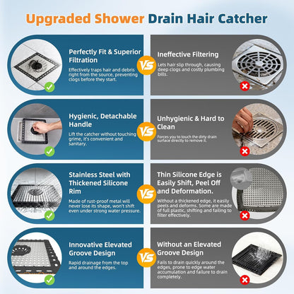 Hibbent Upgraded Shower Drain Hair Catcher for Bathroom Floor 4" Drain, Anti-Clogging Shower Drain Cover, Stainless Steel & Silicone Drain Strainer with Handle, Shower Drain Protector, Grey