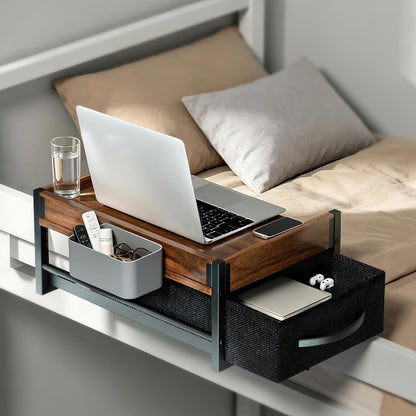 Bedside Shelf for Dorm Room, 2 Tier On Bed Side Table Loft Shelf for Bunk Bed, Bedside Tray with Cable Management, Under Mattress Bedside Shelf, Back to School