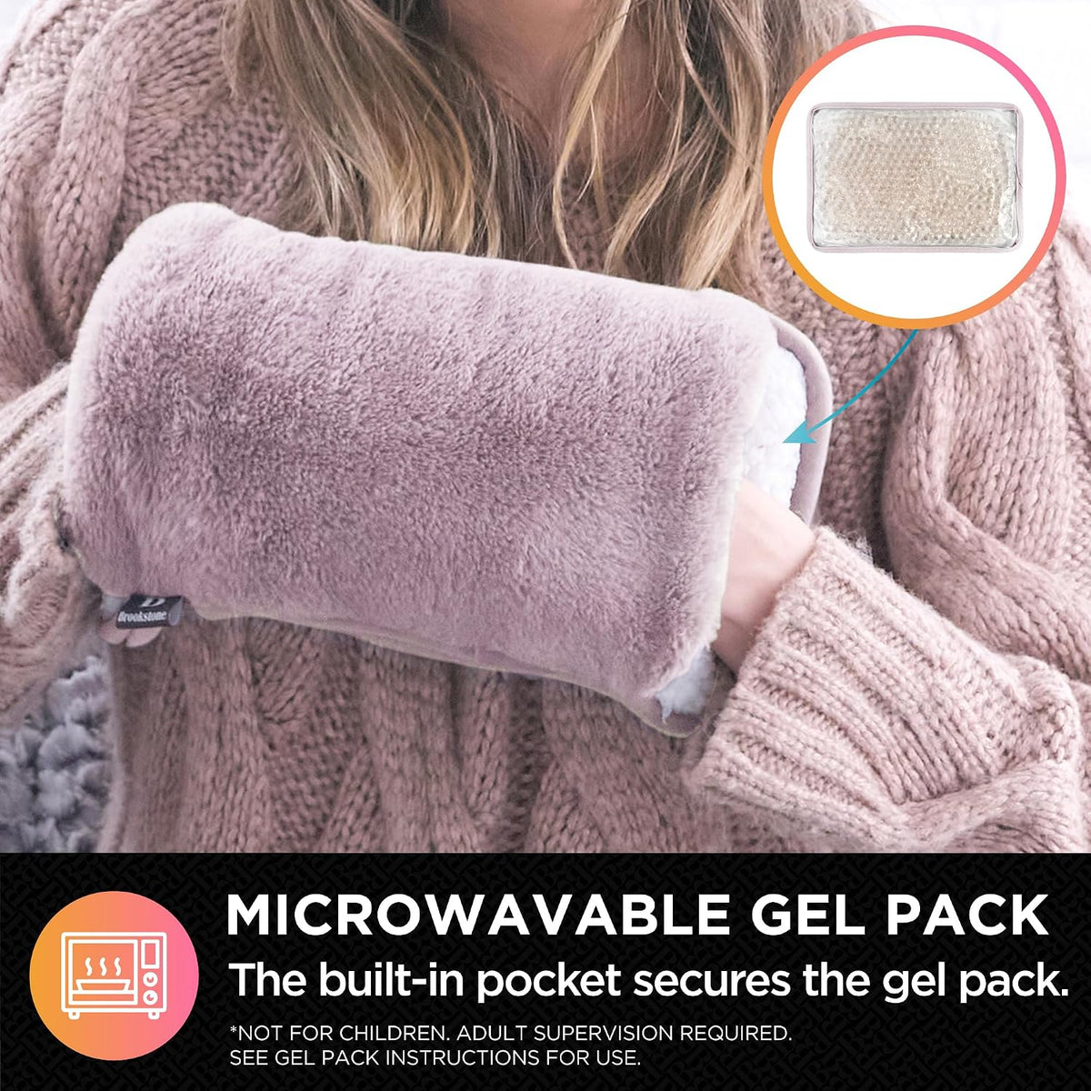 Brookstone Faux Fur Hand Warmer Muff with Microwavable Gel Pack