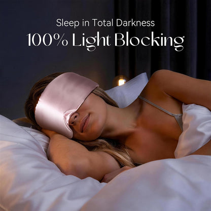 Silk Sleep Mask 22 Momme 100% Mulberry Silk & 3.5cm Silk Hairband Set for Side Sleeper Women Men,Light Blocking Nose Pad, Adjustable Silent Strap,Eye Mask fo Home & Travel Use (Pink)