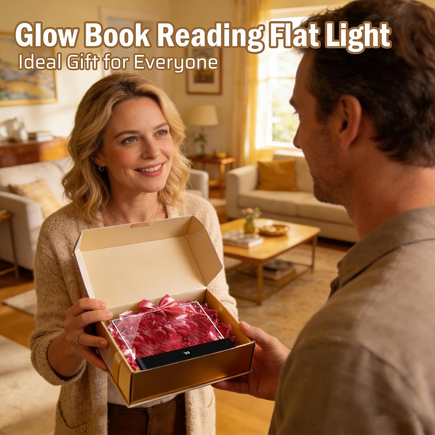 LED Reading Book Page Light - USB Rechargeable Flat Books Night Lamp - Smart Clear Read Booklight Panel - Dimmable Plate with 3 Colors & Timer - Portable Eye Care Reading Light for Bed Time (White)