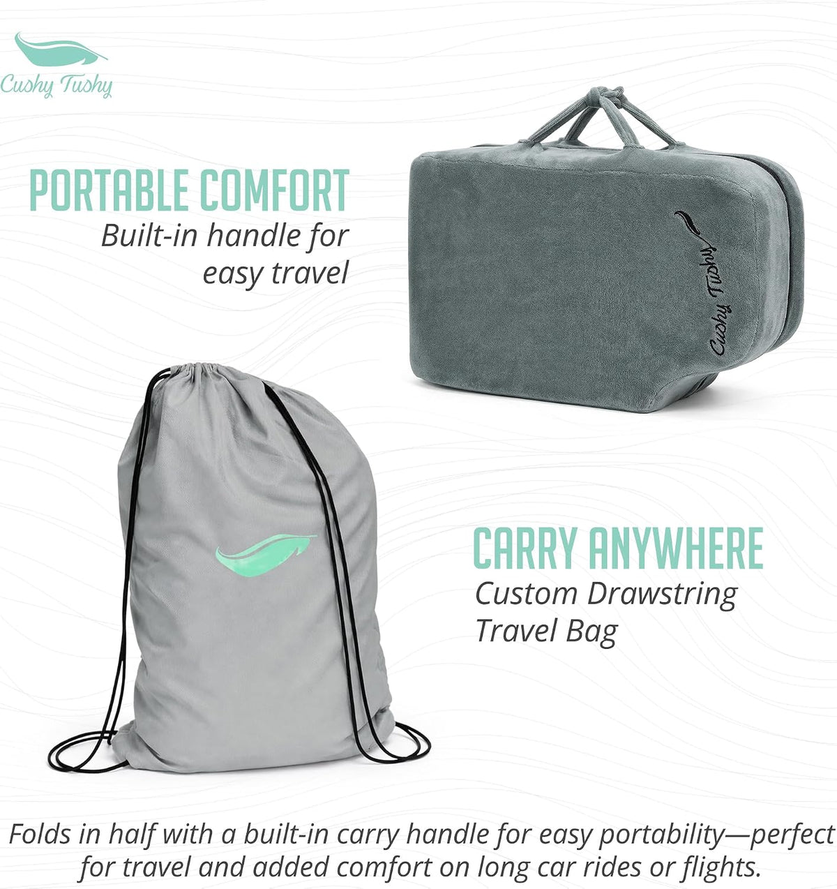 Cushy Tushy Premium Foldable Travel Seat Cushion - for Relief of Lower Back, Sciatic, Butt and Tailbone Pain - for Home & Office Use, Perfect for Travel or Driving - Coccyx Seat Cushion