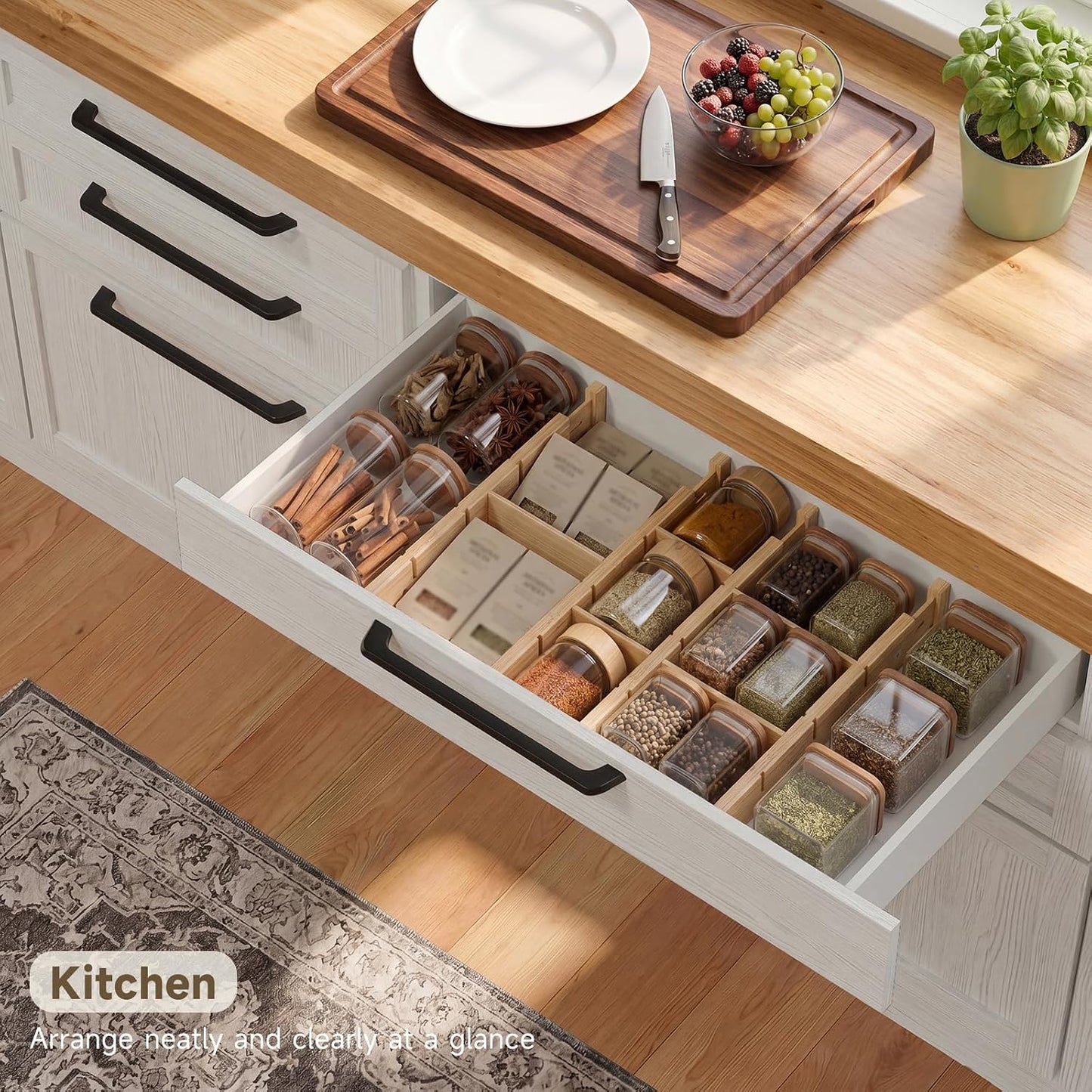 Bamboo Drawer Dividers, Expandable Kitchen Drawer Organizer | Include 6 Dividers, 6 Small Inserts and 6 Medium Inserts for Home, Office, Dressers