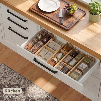 Bamboo Drawer Dividers, Expandable Kitchen Drawer Organizer | Include 6 Dividers, 6 Small Inserts and 6 Medium Inserts for Home, Office, Dressers