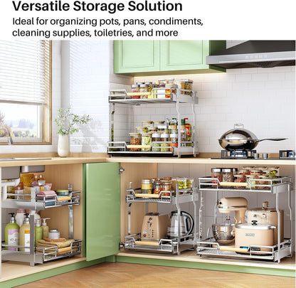 Pull out Cabinet Organizer, 15"W X 21"D, Heavy Duty Smooth Sliding Under Cabinet Shelves for Pots and Pans, Full-Extension Roll out Drawers, Slide out Organization for Home Kitchen Pantry