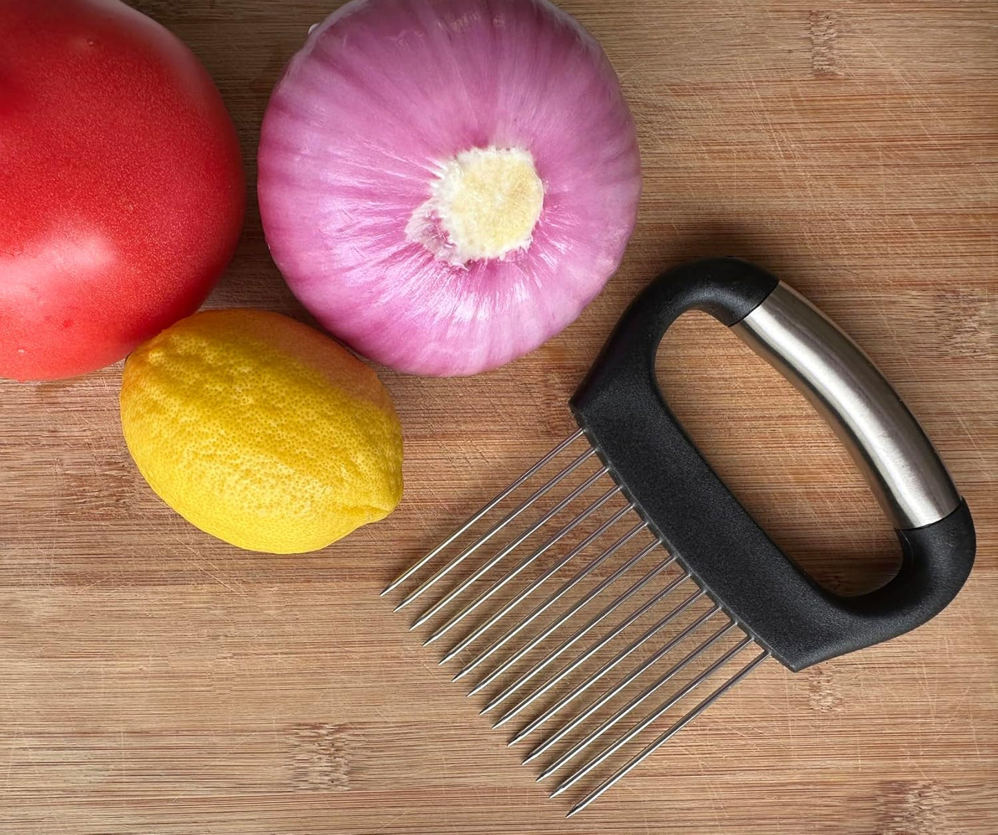 Large Onion Holder for Slicing with Protective Cover | 14 PCS Stainless Steel Prongs, Ergonomic Widened Large Handle, Food Slicing Guide, For Potato, Tomato, Vegetable, Fruit, Meat