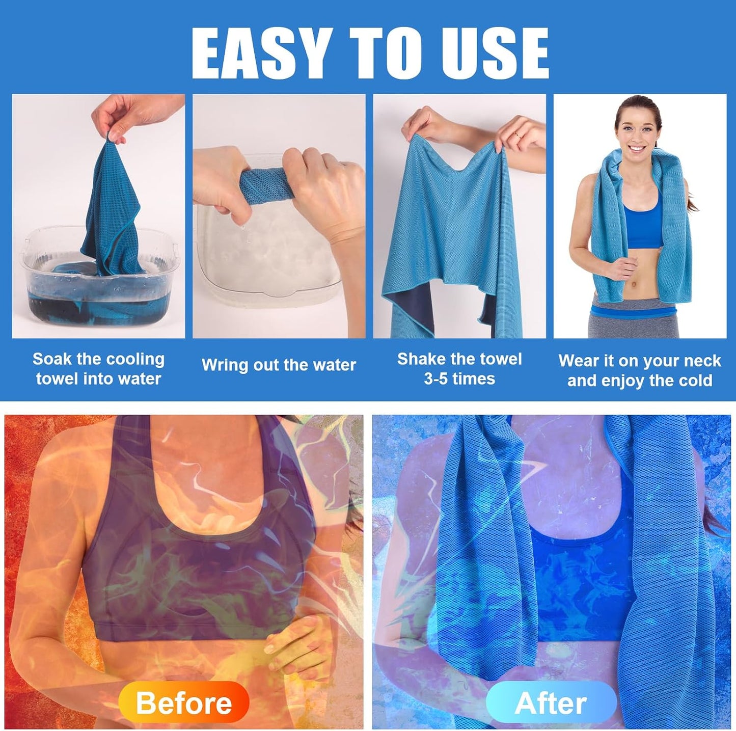 4 Pack Cooling Towels Wrap for Neck Face,Ice Cold Towel Rags Quick Dry for Gym Fitness Yoga Tennis Cycling Running Hiking Workout Sweat(Multicolor-02)