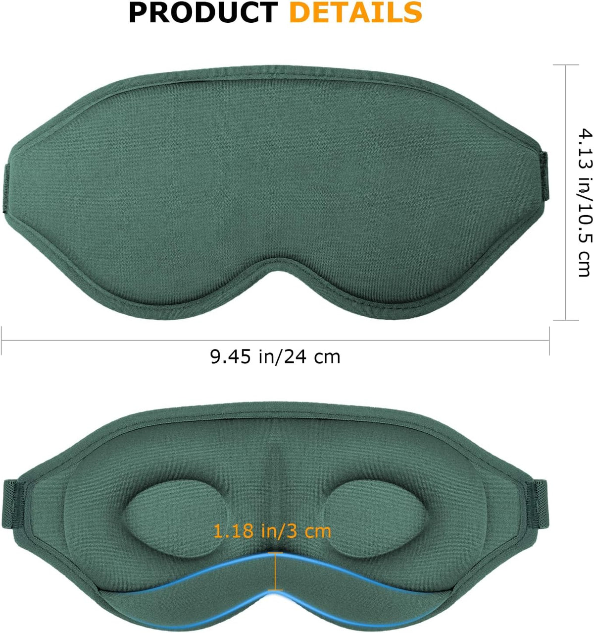 Sleep Mask for Side Sleepers, 3D Contoured Eye Mask with Thickened Padded Nose Bridge for Total Light Blockout, Relaxing Sleeping Mask with Adjustable Strap for Nap, Travel, Hotel, Yoga,Green