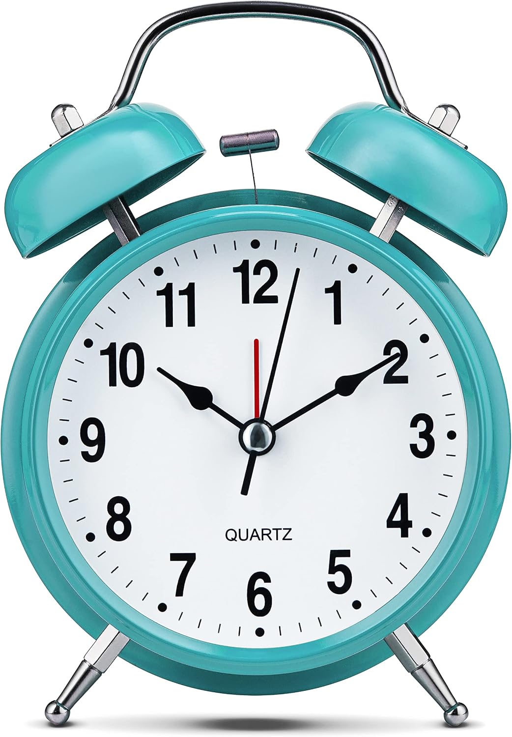 Bernhard Products Analog Alarm Clock 4" Twin Bell Vintage Navy Blue Silent Non-Ticking Quartz Battery Operated Extra Loud with Backlight for Bedside Table Desk, Retro Old Fashioned for Heavy Sleepers
