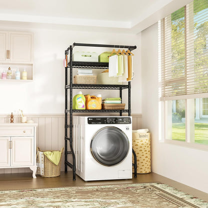 U11 Over Washer and Dryer Shelves, 3 Tiers Laundry Room Storage and Organizer Standing Shelf, Metal Freestanding Clothes Drying Rack, 33.9" W x 19.7" D x 77.6" H, Black