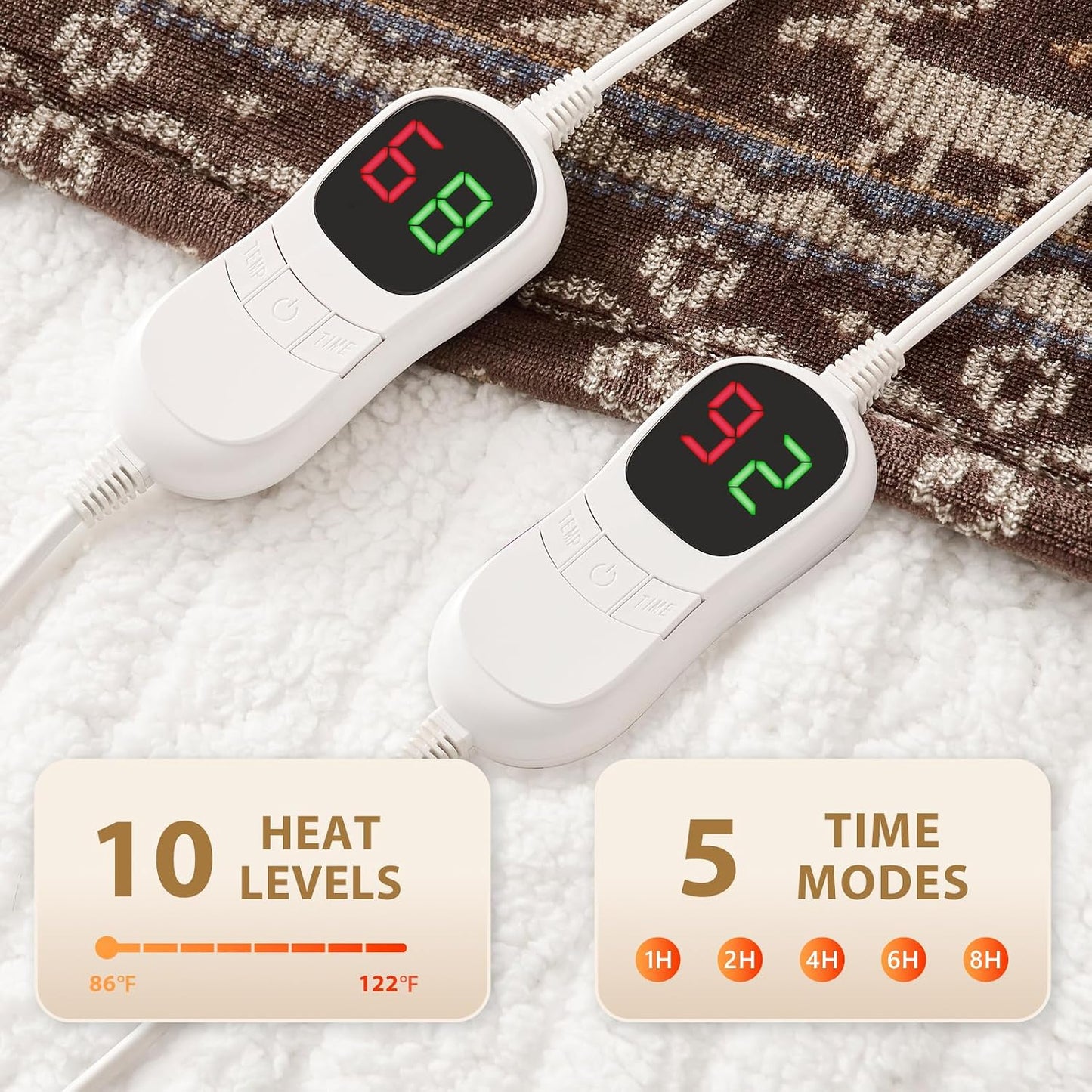 Homemate Heated Blanket Electric Throw - 50“x60“ Heating Blanket with 10 Fast Heat Levels 8 Hours Auto Off Soft Cozy Flannel Over-Heated Protection ETL Certification Keep Warming in Home | Throw with 10 Fast Heat Levels 8 Hours Auto Off Over-Heated
