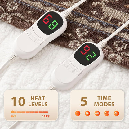 Homemate Heated Blanket Electric Throw - 50“x60“ Heating Blanket with 10 Fast Heat Levels 8 Hours Auto Off Soft Cozy Flannel Over-Heated Protection ETL Certification Keep Warming in Home | Throw with 10 Fast Heat Levels 8 Hours Auto Off Over-Heated