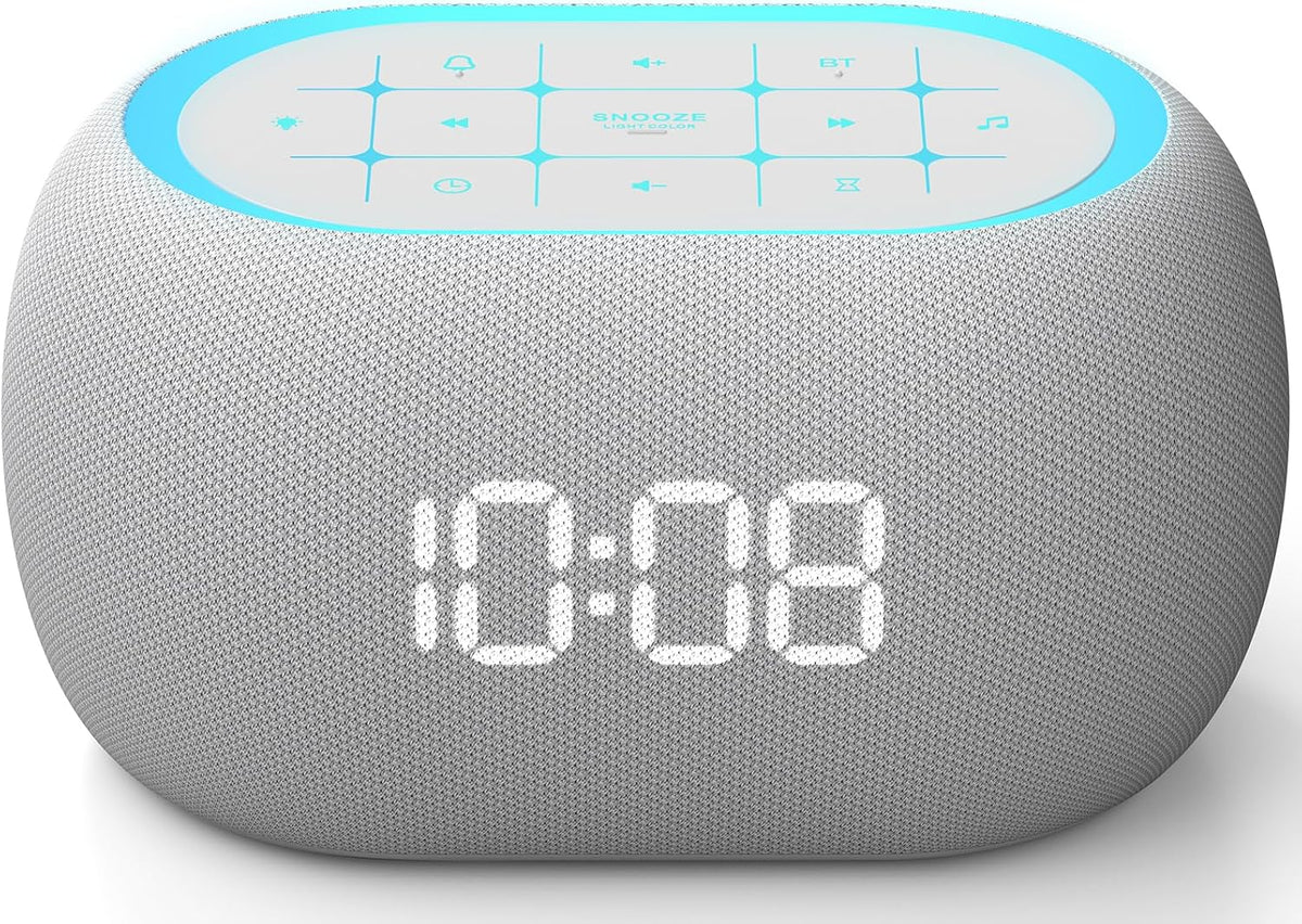 ANJANK White Noise Sound Machine Alarm Clock with Hi-Fi Bluetooth Speaker, 21 Soothing Sounds/7 Night Lights, 0-100% Dimmer/Sleep Timer/Volume Control, Soother for Adults Kids Sleeping, Bedroom, White