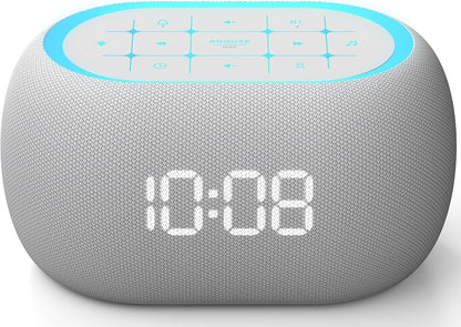ANJANK White Noise Sound Machine Alarm Clock with Hi-Fi Bluetooth Speaker, 21 Soothing Sounds/7 Night Lights, 0-100% Dimmer/Sleep Timer/Volume Control, Soother for Adults Kids Sleeping, Bedroom, White