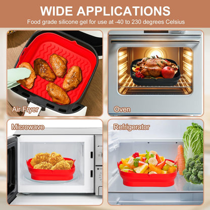 7.7 Inch Silicone Air Fryer Liners Square 2 Pack, Reusable Collapsible Dishwasher Safe Stackable Basket for Air Fryers (One Gray and One Green)