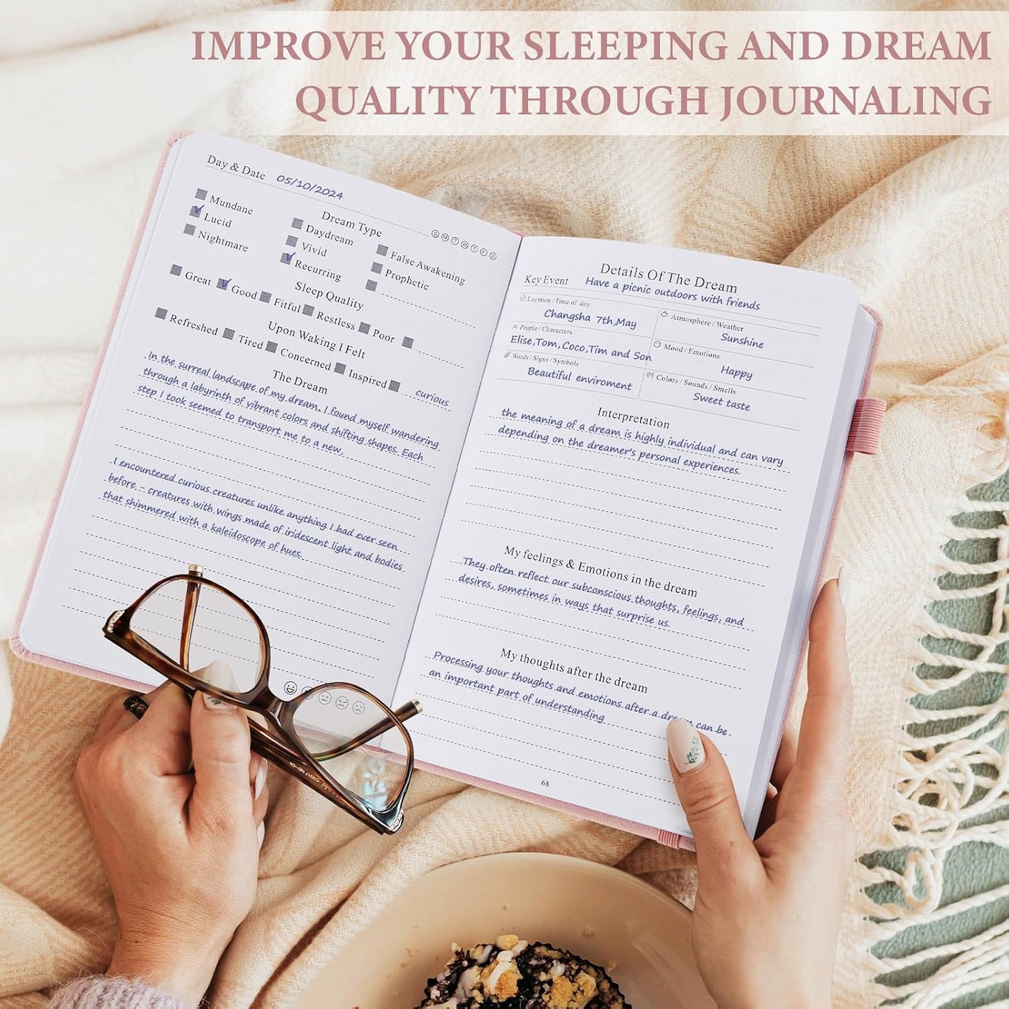 JUBTIC Guided Dream Journal Hardcover with Prompts, Beige | Record & Track Dreams, Interpretations & Thoughts before Sleeping, Ideal Gift for Women, Girls, Men
