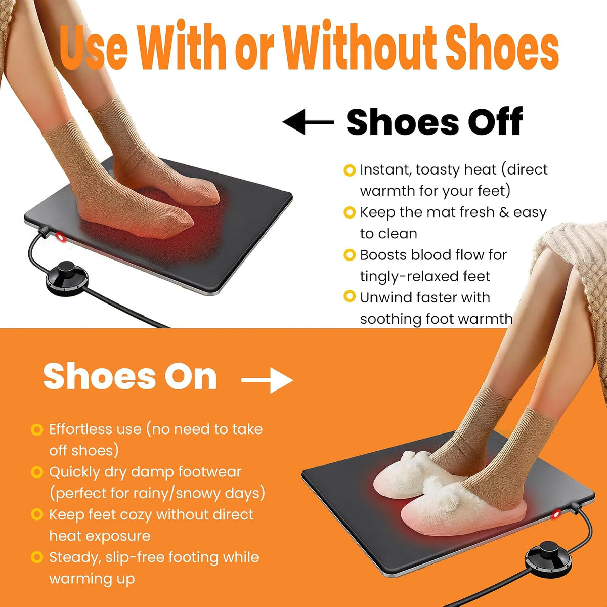 Under Desk Heated Foot Warmer Mat, Desk Heating Pad for Office/Home, Dual-Side Warmth, Foot Pedal On/Off, 70W Energy-Saving, Splashproof Office Heating Pad