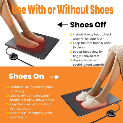 Under Desk Heated Foot Warmer Mat, Desk Heating Pad for Office/Home, Dual-Side Warmth, Foot Pedal On/Off, 70W Energy-Saving, Splashproof Office Heating Pad