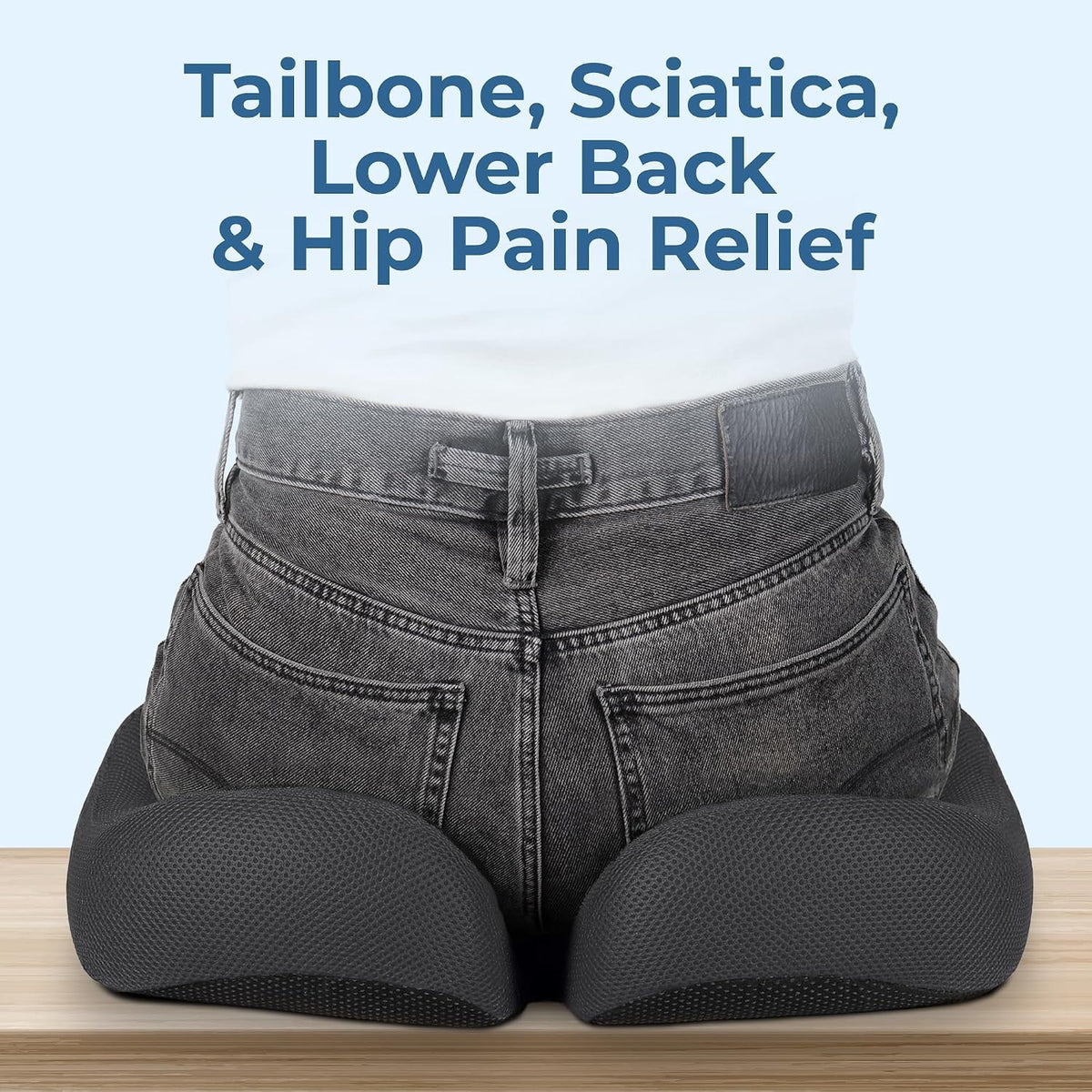 5 STARS UNITED Seat Cushion - Memory Foam Chair Cushion for Tailbone Pain Relief - Ergonomic Support for Coccyx, Sciatica & Butt - Office, Desk & Gaming Chair, Car Seat, Wheelchair, Airplane, Black