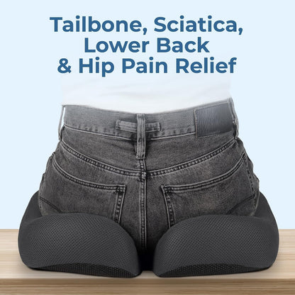 5 STARS UNITED Seat Cushion - Memory Foam Chair Cushion for Tailbone Pain Relief - Ergonomic Support for Coccyx, Sciatica & Butt - Office, Desk & Gaming Chair, Car Seat, Wheelchair, Airplane, Black