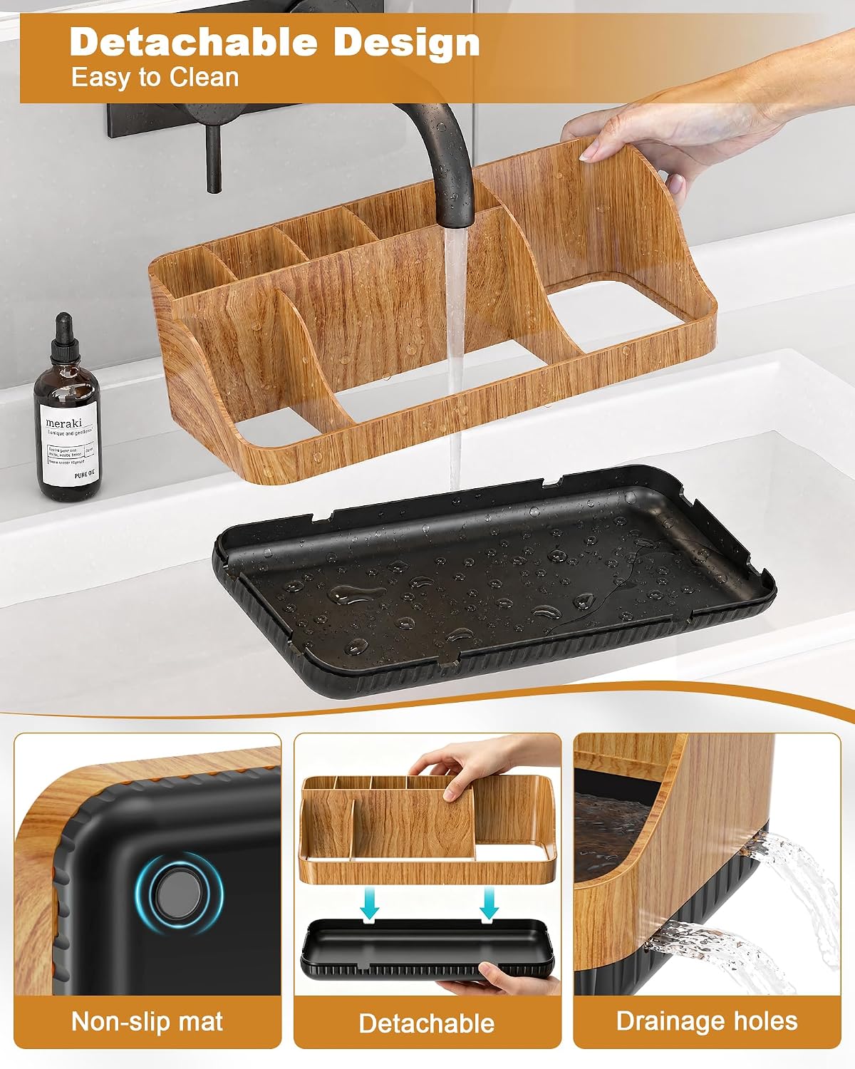 Bathroom Counter Organizer and Storage, 7 Slots Detachable Toothbrush Holders for Bathrooms, Anti-Slip Electric Toothbrush and Toothpaste Holder Countertop Vanity Organizer Accessories for Adults Kids