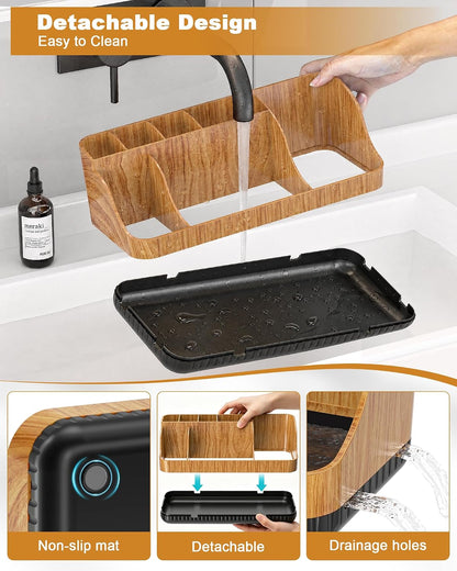 Bathroom Counter Organizer and Storage, 7 Slots Detachable Toothbrush Holders for Bathrooms, Anti-Slip Electric Toothbrush and Toothpaste Holder Countertop Vanity Organizer Accessories for Adults Kids