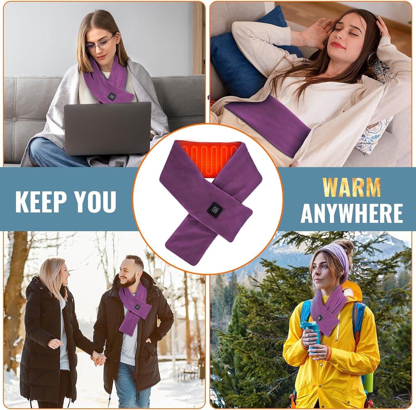 Girasol Heated Neck Wrap Heated Scarf for Neck Pain Relief, Neck Heating Pad with 5000mAh Power Bank, Cordless Thermal Neck Brace Electric Heated Neck Warmer with 3 Heating Levels (Purple)