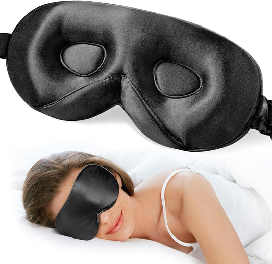 LitBear 100% 22 Momme Mulberry Silk Sleep Mask - 3D Contoured, Black