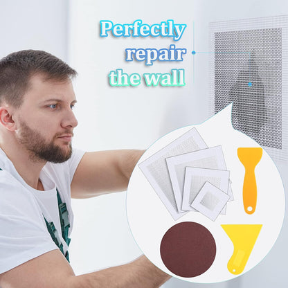 Hotop 18 Pcs Drywall Repair Kit 2/ 4/ 6/ 8'' Drywall Repair Patch Hole Wall Ceiling Patch with Self-adhesive Aluminum Mesh for Hole Spackle Plaster Paste Sheetrock Wall Repairs