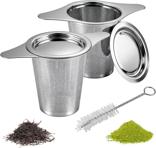 2-Pack 304 Stainless Steel Tea Infusers with Double Handles, Ultra-Fine Mesh Loose Leaf Strainers, Fits Most Teapots & Mugs, Easy to Clean – Great Gift for Tea Lovers