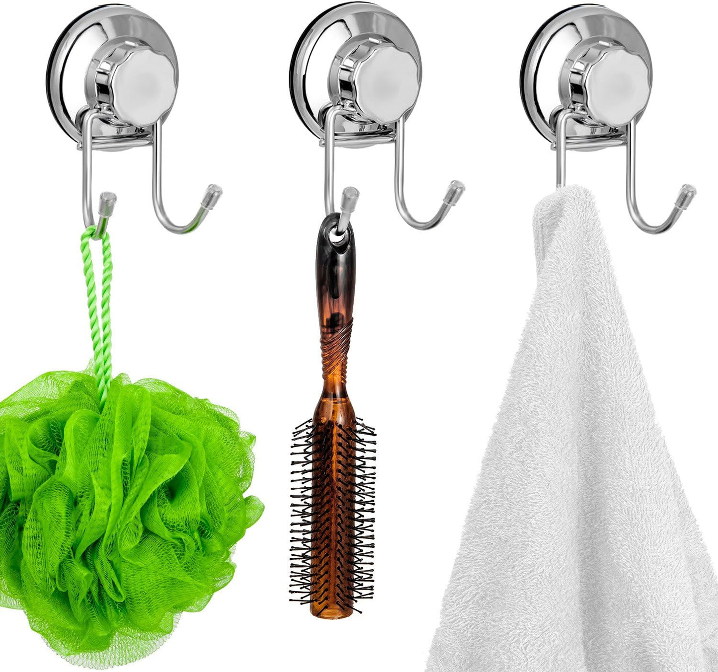 SANNO Suction Cup Hooks, Shower Squeegee Holder, Towel Robe Loofah Holder, Bathroom Kitchen Shower Wall Hooks, Bathroom Accessories, Black (2 Pack)