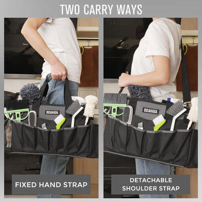 SCAVATA Wearable Cleaning Caddy Bag, Cleaning Caddy Supplies Organizer with Handle & Shoulder Straps for Housekeepers, Under Sink & Car Cleaning Tool Organizers with 4 Foldable Divider (Lake Blue)