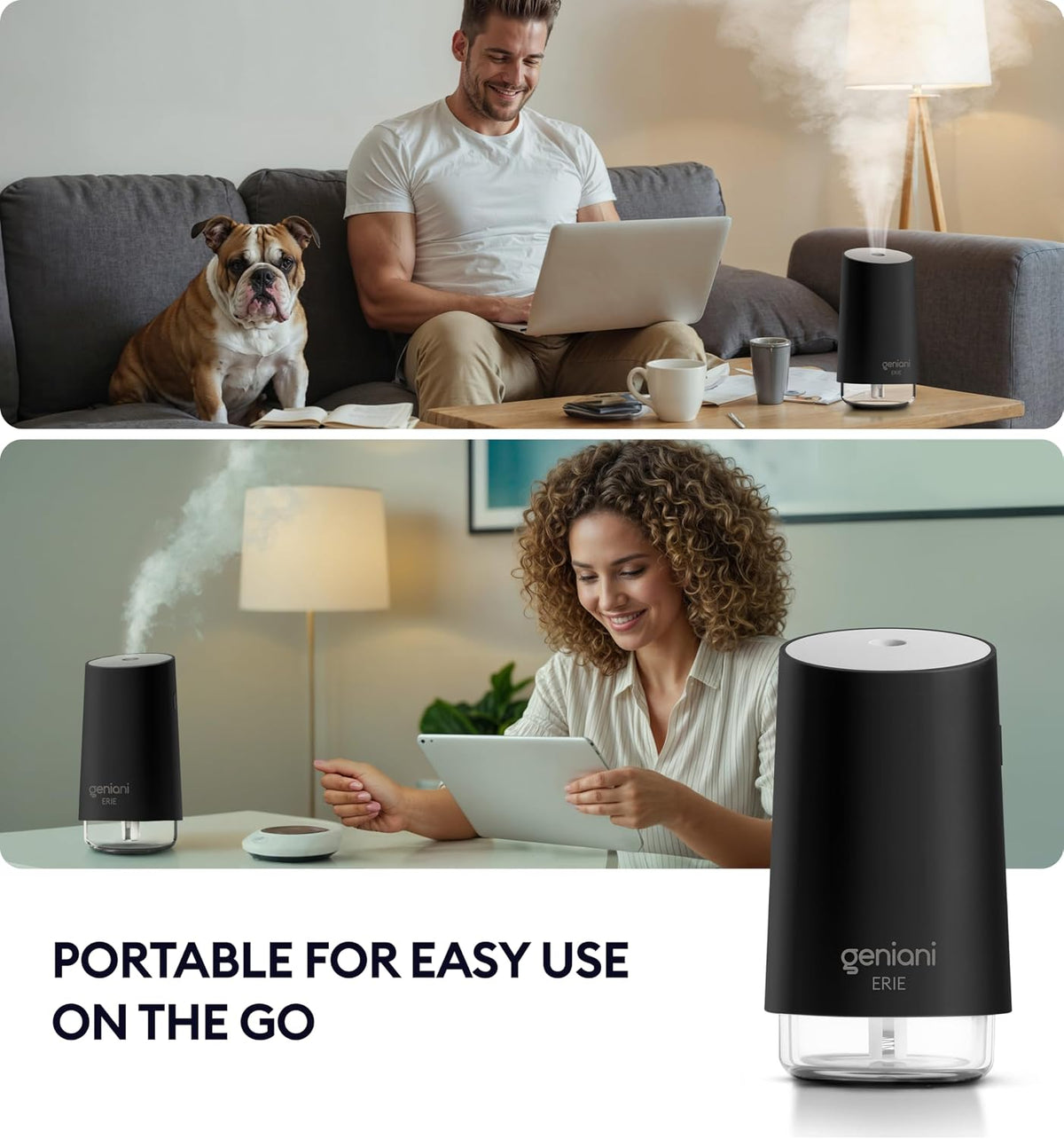 GENIANI Cool Mist Air Humidifiers for Bedroom, Plants, and Large Rooms - Quiet Humidifiers for Baby Room with Auto Shut Off & Night Light (3.9L, White)