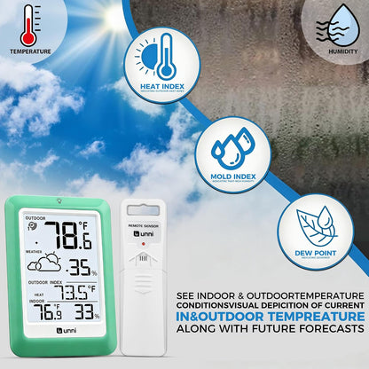 Indoor Outdoor Thermometer Hygrometer Wireless Weather Station, Temperature Humidity Monitor Battery Powered Inside Outside Thermometers with 330ft Range Remote Sensor and Backlight Display