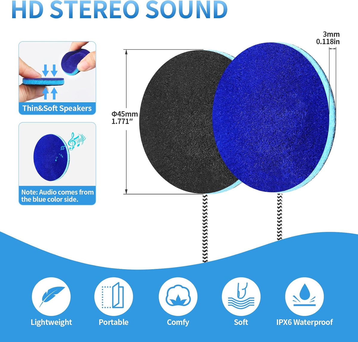 Sleep Ultra Thin Pillow Speakers with Button for Headphones 3.5mm Interface