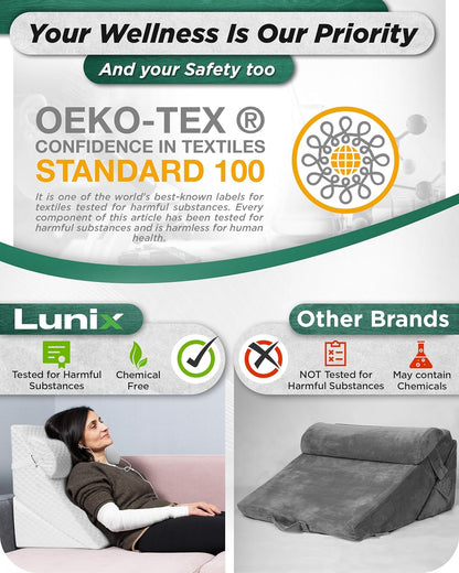 Lunix LX6 FSA 3-Piece Compact Support for Reading, Rest & Leg Elevation, Premium Odor-Free Orthopedic Bed Wedge Pillow Set, Memory Foam, Washable Cover, Pebble White